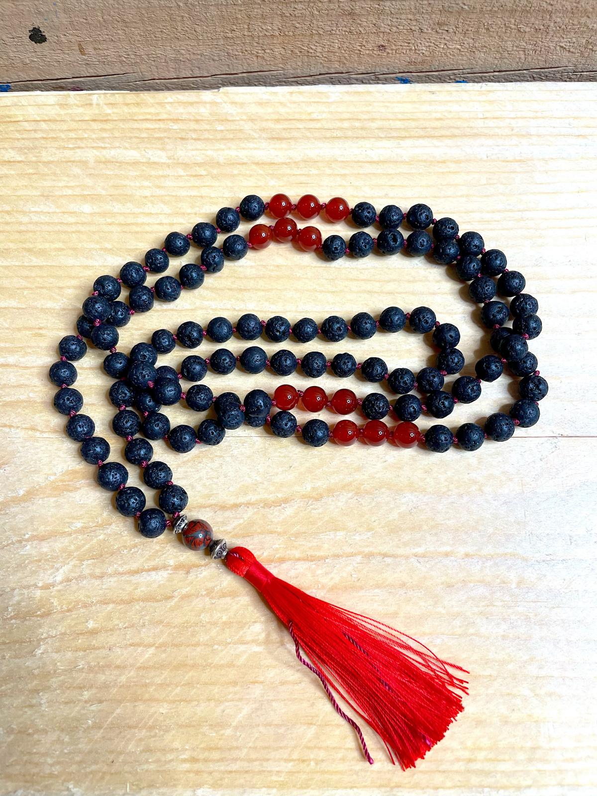 Lava & Red Jade Mala